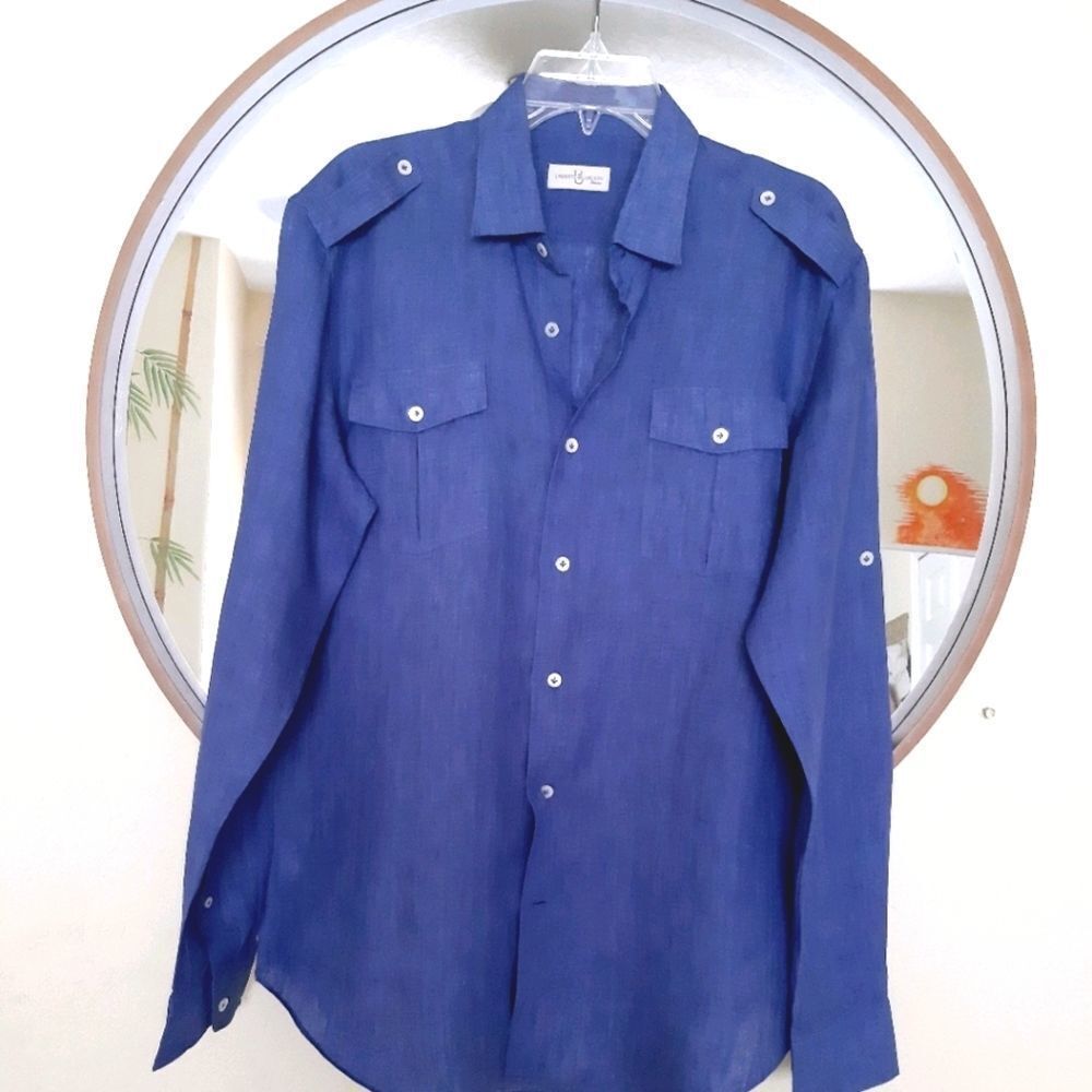 UMBERTO BILANCIONI 100% LINEN SHIRT  KALIAK BLUE   ITALIAN Sz 50/US40 #0…